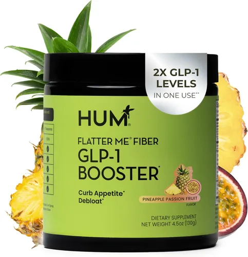 Flatter Me Fiber GLP-1 Booster – Suplemento de fibra para mujeres y hombres, prebióticos y enzimas para soporte de peso, reducir la hinchazón,