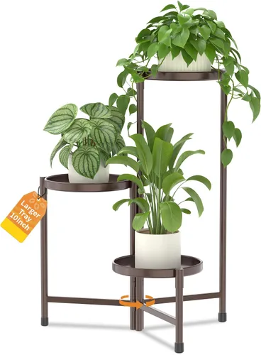 Miniatura 27 de LASZOLA Soporte plegable para plantas de interior de 7 niveles para múltiples macetas grandes, estante ajustable alto y resistente con bandeja de 10