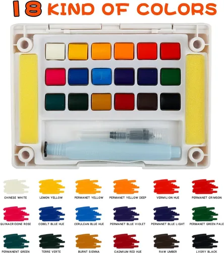 Miniatura 7 de Juego de pintura de acuarela, juego de pintura de viaje de colores vivos, juego de pintura fácil de agarrar, tamaño compacto, kit de acuarela con 18