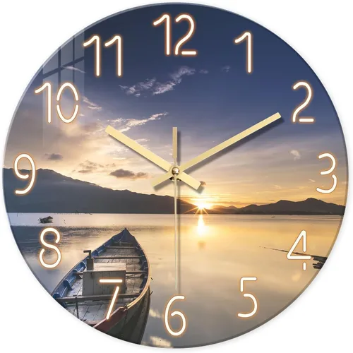 Miniatura 10 de Reloj de pared de playa con pilas, reloj de pared de vidrio de 12 pulgadas, analógico, sin tictac, relojes de pared azules para dormitorio, sala