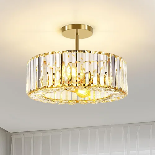 Miniatura 10 de FRIDEKO HOME Lámpara de techo semiempotrada - Lámpara de techo moderna de cristal, lámpara de techo moderna, accesorios de luz dorada para porche