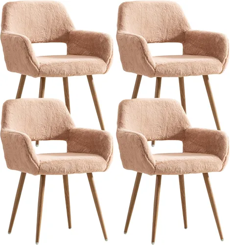 Miniatura 11 de Juego de 1 silla de escritorio para oficina en casa, silla de tocador de tela de pana para maquillaje con respaldo hueco, cómodo sillón con marco