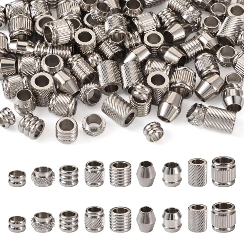 Miniatura 9 de Fashewelry - 100 cuentas espaciadoras de agujero grande de acero inoxidable en forma de barril de 6x6 mm, cuentas ovaladas de metal pulido liso
