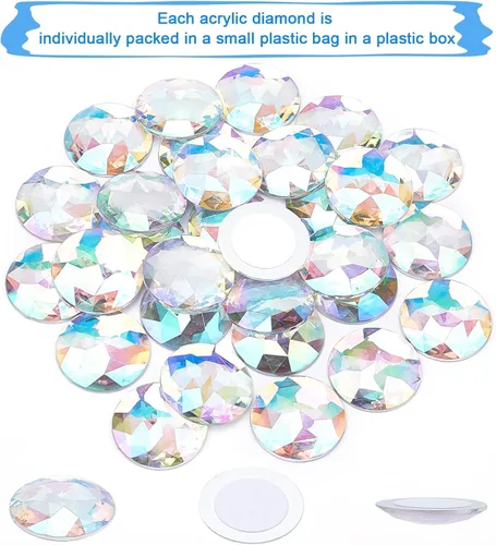Miniatura 4 de FINGERINSPIRE 30 diamantes de imitación acrílicos redondos con parte trasera plana de 1.181 in con contenedor, gemas circulares de cristal Ab