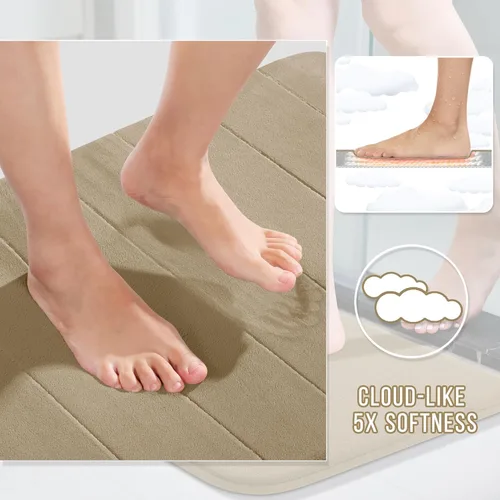 Miniatura 3 de Yimobra Juego de 3 tapetes de baño de espuma viscoelástica con alfombra de inodoro en forma de U, antideslizantes, súper suaves, absorbentes