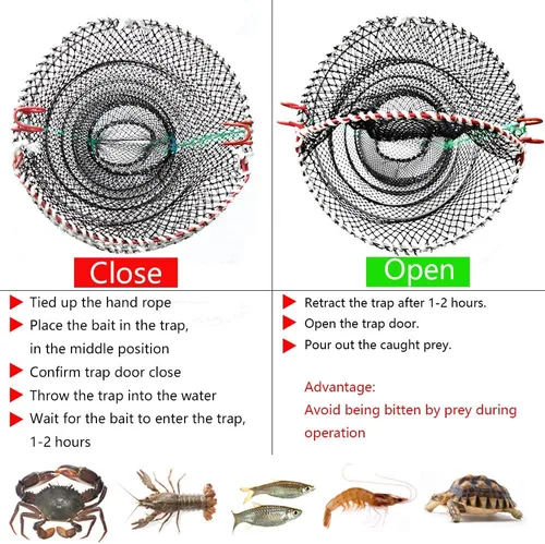 Miniatura 2 de Drasry Trampa para Cangrejos Cebo para Langosta Cangrejo de Río Camarón Portátil Plegable Red de Lanzar Mágica Plegable Trampas de Pesca Redes