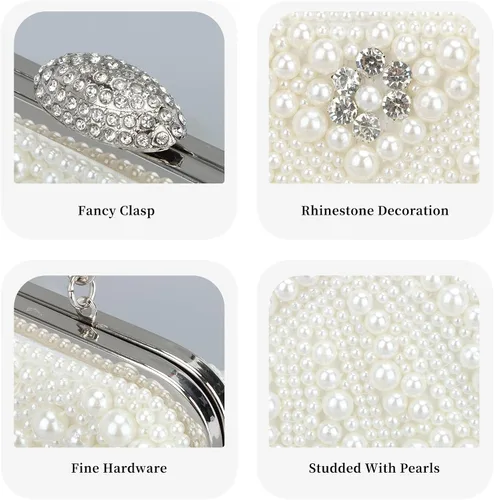 Miniatura 5 de Fecialy Bolsos de mano con perlas para mujer, bolsos de noche con cuentas de cristal y cadena de perlas