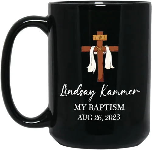 Miniatura 8 de Personalized Baptism Coffee Mug Gift With Baby Name & Date Baptized, Customized Baby Baptism Christening Black Ceramic Mug Gift For Dad Mom
