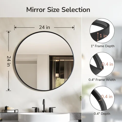 Miniatura 2 de USHOWER Paquete de 2 espejos de baño para sobre el fregadero, espejo circular de 24 pulgadas con marco de metal, espejo de pared negro, decoración