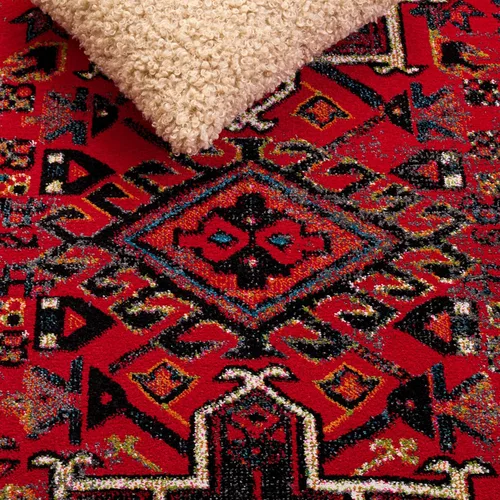 Miniatura 4 de SAFAVIEH Vintage Hamadan Collection Alfombra - 5'3" x 7'6", Rojo & Multi, Diseño tradicional persa, que no desprende pelusa y fácil de limpiar