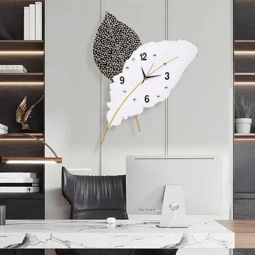 Miniatura 6 de Reloj de pared moderno con plumas, grande para decoración de sala de estar, reloj de pared decorativo, reloj de pared en blanco y negro, adecuado