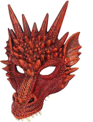 Miniatura 2 de Himine - Máscara de cosplay de cabeza de dragón para festival, fiesta y Halloween Rojo