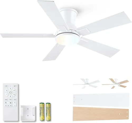 Miniatura 21 de Ventiladores de techo modernos con luces, ventilador de techo negro de 52 pulgadas para exteriores con luz y control remoto, motor CC reversible, 6