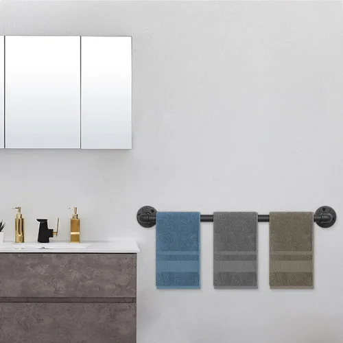 Miniatura 3 de Toallero Industrial de Tubo de Hierro, Barra de Toallas, Soporte de Toallas de Baño Rústico de Granja para Pared, Montaje en Pared, Resistente Negro