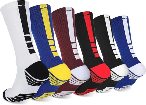 Finerview Elite - Calcetines de baloncesto (6 pares), calcetines deportivos de alta calidad a media pantorrilla para adultos y jóvenes