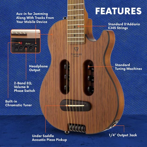 Miniatura 2 de Traveler Guitar Escape Mark III - Guitarra acústica de caoba Acústica portátil con amplificador de auriculares integrado Guitarra sin cabeza a