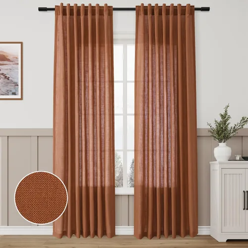 Miniatura 61 de Aersas Aqua Green Linen Curtains 84 Inches Long 2 Panels Set Back Tab Rod Pocket Living Room Curtain Farmhouse Rustic Light Filtering Hook Drapes