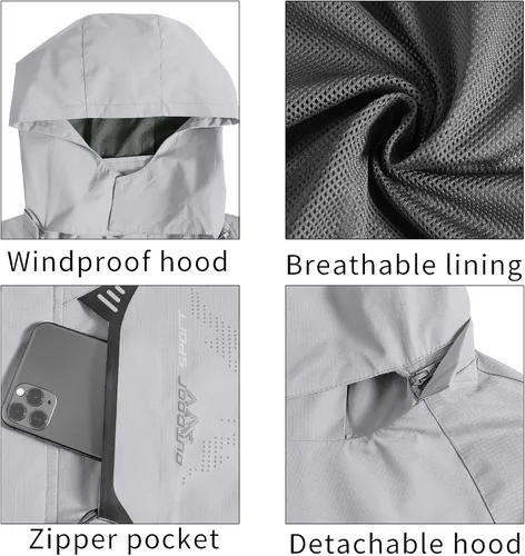 Miniatura 4 de TEZO Chaqueta impermeable para hombre, con capucha, rompevientos ligera