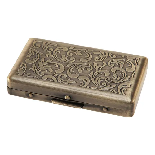 Estuche de metal casual RYO Mini latón antiguo belleza arábesco caja de tabaco enrollado a mano, uso delgado, capacidad para 12 cigarrillos