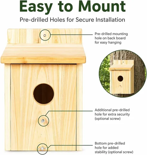 Miniatura 7 de Casas de madera para pájaros para pajareras exteriores, nido Bluebird House para cardenales, pinzón, Wren, golondrina, para ver el jardín, 1B