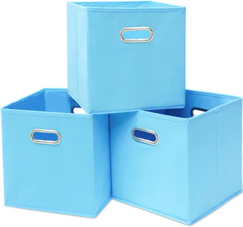 Miniatura 32 de Cubos de almacenamiento de tela – 13 x 13 x 13 pulgadas, cubos organizadores plegables con asas dobles – juego de 6, color azul