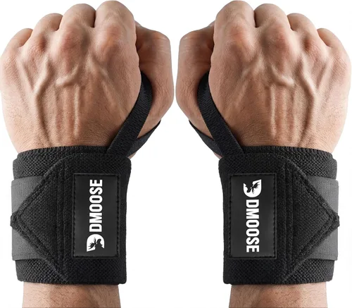 DMoose Fitness Muñequeras para levantamiento de pesas de 18 pulgadas – Envoltura de gimnasio resistente con lazo para el pulgar para apoyo y alivio