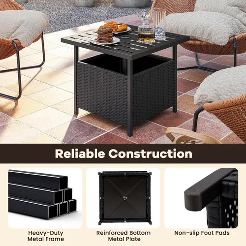 Miniatura 6 de LDAILY Mesa de patio con agujero para paraguas, 22 pulgadas de profundidad x 22 pulgadas de ancho, mesa de mimbre de ratán de polietileno, mesa