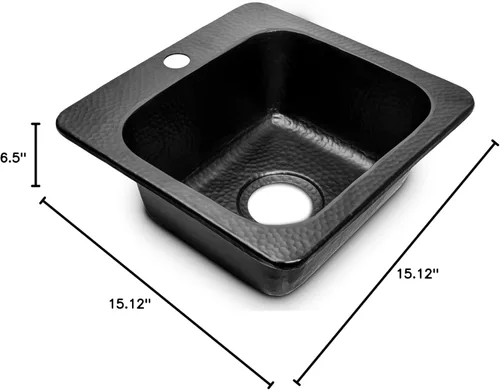 Miniatura 7 de Monarch Abode Fregadero de cocina y bar – Fregadero de barra pequeño Baxter de 15 pulgadas, fregadero de aluminio negro mate martillado a mano