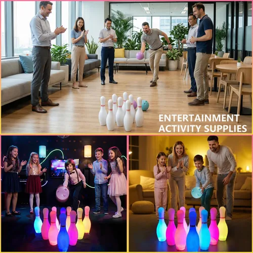 Miniatura 5 de Juego de bolos OceanWings para niños con bolas iluminadas, juego de bolos con 10 bolos y 2 bolas, juegos deportivos divertidos para nietos, niños
