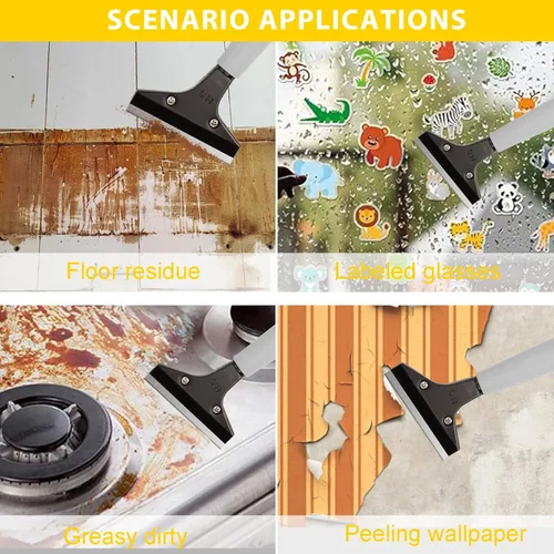 Miniatura 8 de Rascador de suelo de mango largo resistente, herramienta raspadora de hoja de mango largo de 31 a 61 pulgadas con 10 cuchillas adicionales, acero