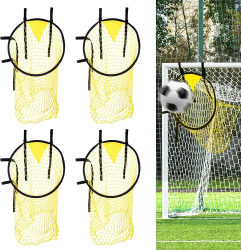 4 redes de objetivos de fútbol – Ayudas de entrenamiento amarillas de alta visibilidad para precisión de tiro de fútbol, fibra de vidrio duradera y