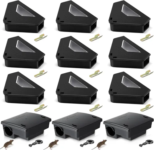 Miniatura 9 de Paquete de 4 cajas de estación de ratas requeridas para llaves, 1 caja grande y 3 compactas para cebo para ratones para exteriores, caja de cebo