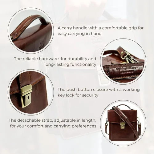 Miniatura 6 de Time Resistance Maletín pequeño de cuero para hombre - Bolso cruzado - Bolso bandolera de cuero italiano - Caja de regalo incluida