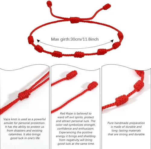 Miniatura 3 de Pulsera de protección con 7 nudos de protección, pulseras ajustables para mujer