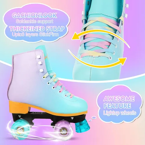Miniatura 5 de LIKU Patines de cuatro ruedas para niñas y mujeres con todas las ruedas iluminadas, patines de cordones iluminados para interiores y exteriores
