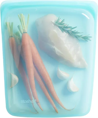 Miniatura 4 de Stasher Bolsa de almacenamiento reutilizable de silicona platino de grado alimenticio, color aguamarina (1/2 galón) Reduce el plástico de un solo