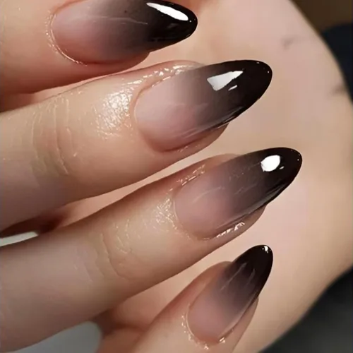 Miniatura 11 de Uñas postizas a presión marrón café, uñas postizas medianas de almendra, color sólido, cobertura completa, uñas postizas artificiales brillantes