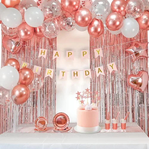 Miniatura 4 de 253 decoraciones de cumpleaños para mujer, decoraciones de fiesta de oro rosa, decoraciones de feliz cumpleaños, kit de soporte para globos, kit