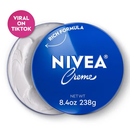 Miniatura 14 de NIVEA Crema hidratante para el cuerpo, la cara y las manos, fórmula alemana, rica crema hidratante corporal con provitamina B5, lata de 8.4 onzas