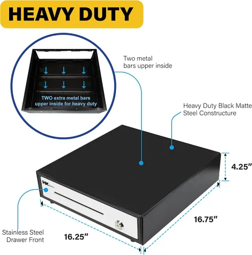 Miniatura 3 de HK SYSTEMS Cajón de efectivo negro resistente frontal de 16 pulgadas "acero inoxidable" con 5Bill/5Coin