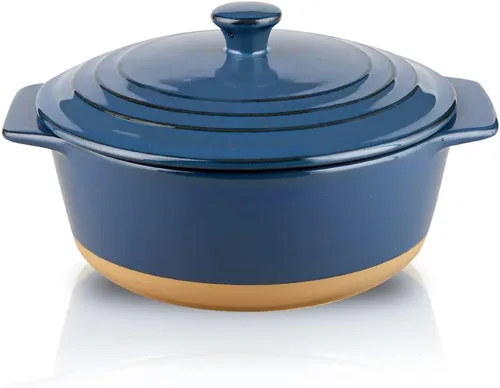 Miniatura 7 de HVH Cacerola de cerámica con tapa, apta para horno, juego de cacerola redonda de 2 cuartos de galón, platos para hornear profundos para horno
