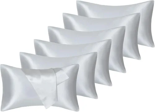 Paquete de 6 fundas de almohada de satén tamaño King para cabello y piel, fundas de almohada lujosas y sedosas con cierre de sobre, 20 x 36