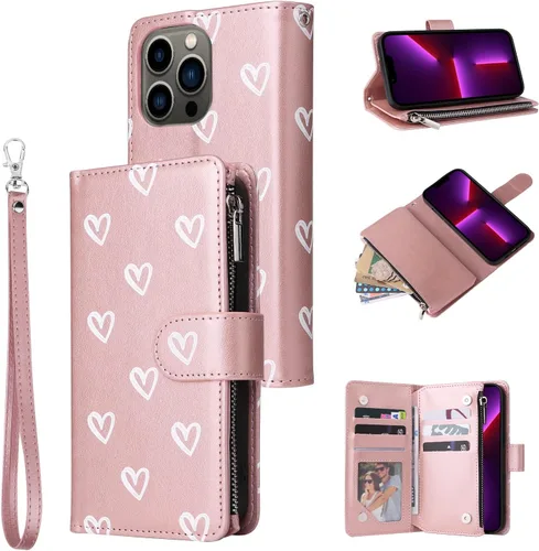 Miniatura 15 de UEEBAI Funda para iPhone 13 de 6.1 pulgadas, Cartera de piel sintética retro a prueba de golpes con función de soporte de ranuras para tarjetas