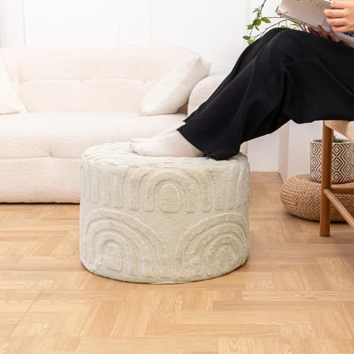 Miniatura 7 de Asuprui Reposapiés Otomano de Tela de Felpa – Puf de Espuma Suave de 20"x14" con Funda Extraíble Perfecto para Sala de Estar, Dormitorio y Lino