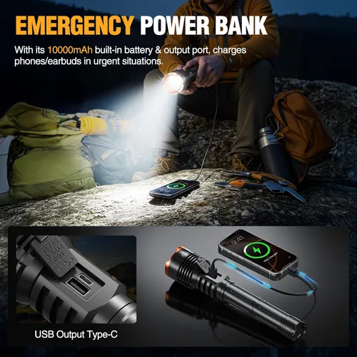 Miniatura 7 de Wdtpro Linternas LED Recargables de Alto Lúmenes, Linterna Recargable Súper Brillante de 90,000LM con Pantalla LCD, 5 Modos e Impermeable Potente