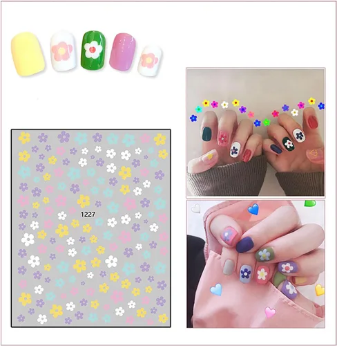 Miniatura 4 de 6 hojas de calcomanías de arte de uñas de flores de verano 3D, calcomanías autoadhesivas para uñas, diseño de arte blanco, amarillo, azul, negro