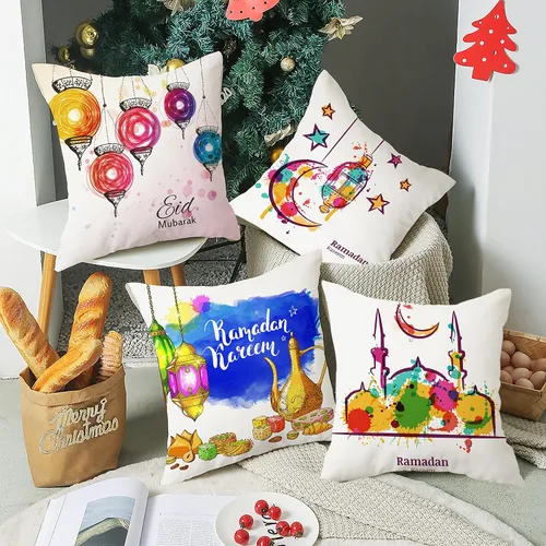 Miniatura 7 de Juego de 4 fundas de almohada decorativas cuadradas de acuarela para sofá, dormitorio, sala de estar, automóvil, 18 x 18 pulgadas