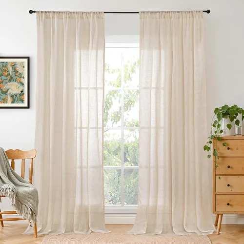 Miniatura 39 de BGment Cortinas de lino café de 30 pulgadas de largo para ventana pequeña, cortinas de media ventana beige semitransparentes ligeras con bolsillo