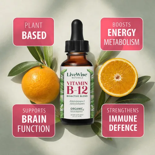 Miniatura 4 de Vitamina B12 Sublingual líquida – Gotas veganas de vitamina B12 líquida totalmente natural – Suplemento de adenosilcobalamina sin OMG