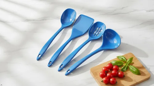 Miniatura 2 de Reston Lloyd Juego de utensilios de cocina 100% melamina, cucharón antiarañazos, cuchara, cuchara ranurada y espátula, fácil de sostener, juego